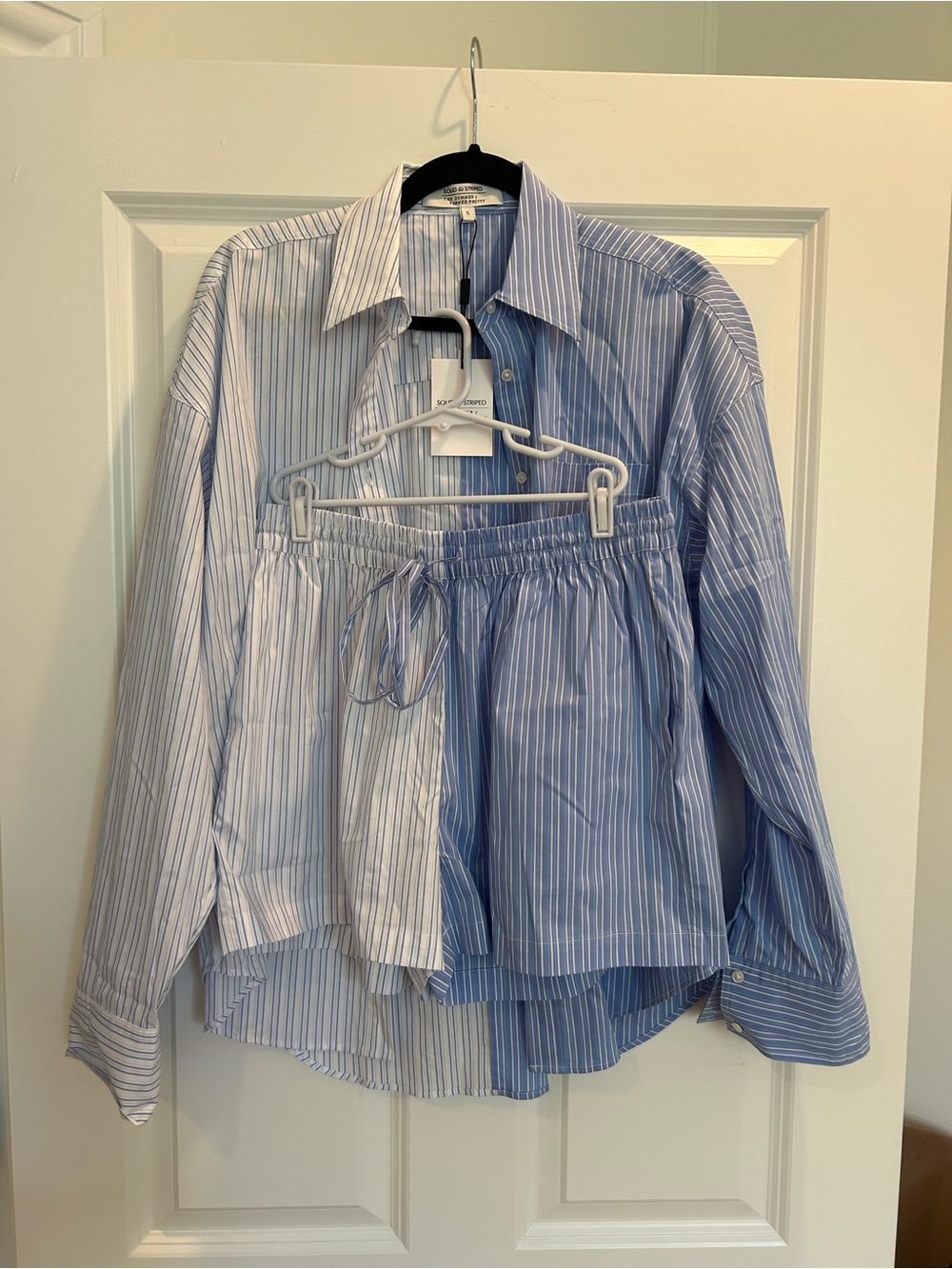 SOLID & STRIPED Blue and White Striped Button Shirt